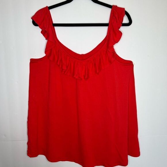 TORRID Super Soft Knits Women's Tank Top Plus Size 1 Orangeish-/Red Ruffle Neck - Picture 7 of 13